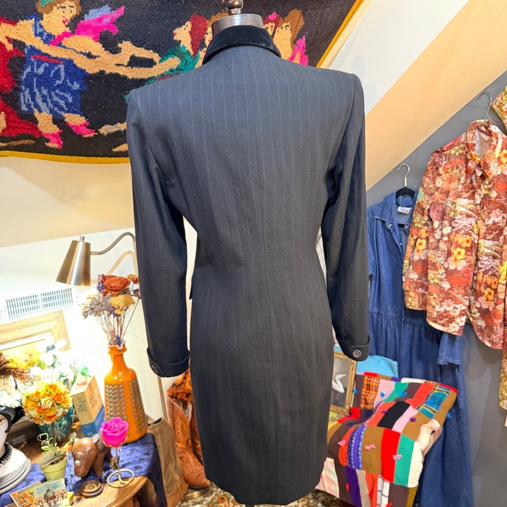 Ralph Lauren Vintage Pinstripe Worsted Wool Button Front Tuxedo Coat Dress Black - Picture 4 of 11